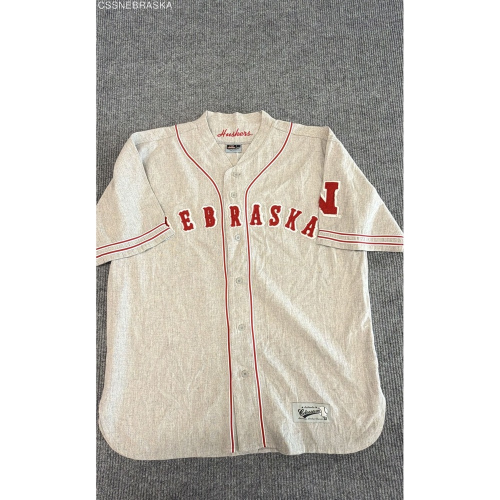 Colosseum Cream Nebraska Huskers Baseball Jersey Big Tall Red Button Up VTG 2XB
